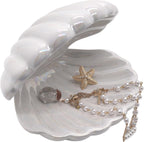 Shell Trinket Dish Ceramic Conch Ring Holder Jewelry Tray Decorative Jewelry Plate Cute Jewelry Organizer for Home Decor (Large Shell White)