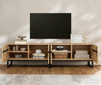 WAMPAT Modern TV Stand for TVs Up to 75 Inch, 2-in-1 Entertainment Center Media Console with Storage Cabinets, TV Console for Living Room, Oak