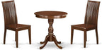 East West Furniture ESIP3-MAH-W 3 Piece Dining Table Set for Small Spaces Contains a Round Dining Room Table with Pedestal and 2 Wood Seat Chairs, 30x30 Inch, Mahogany