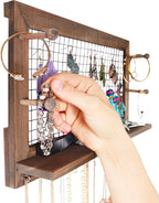 Rustic Jewelry Organizer Wall Mount with Bracelet Pegs-Necklace Holder Earring Hanger-Hanging Mounted Wooden Shelf to Display Earrings Necklaces and Accessories