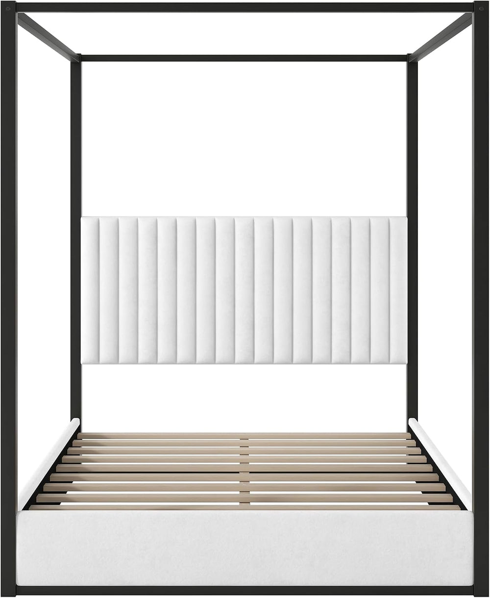 LUMISOL Queen Size Upholstered Canopy Bed, 4-Poster Platform Bed with Tall He...