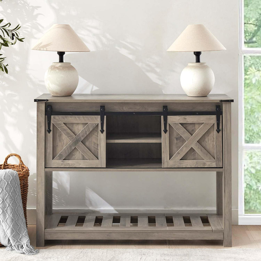 Grey Farmhouse Entryway Table, Rustic Hallway Table with Storage Shelf, Sofa ...