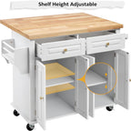 Finnhomy Rolling Kitchen Island With Drop Leaf, Thicken Rubberwood Top, Spice Rack, Towel Rack, Drawer, 43.3" Portable Mobile Kitchen Island Carts Table, Storage Cabinet, Both Wheels and Feet Included