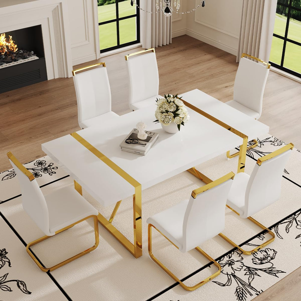 Ebullient White Dining Table Set for 6，71'' Rectangular Kitchen Table...