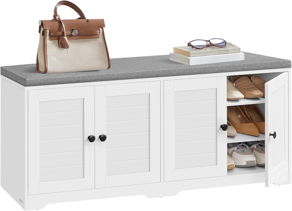 VASAGLE Shoe Storage Bench with Cushion, 3-Tier Entryway Bench with Padded Se...