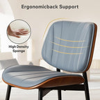 Dining Chairs Set of 2, Mid Century Modern Dining Room Chair, Upholstered Faux Leather Kitchen Chairs with Walnut Bentwood Back and Metal Legs for Kitchen Dining Room Living Room, Blue