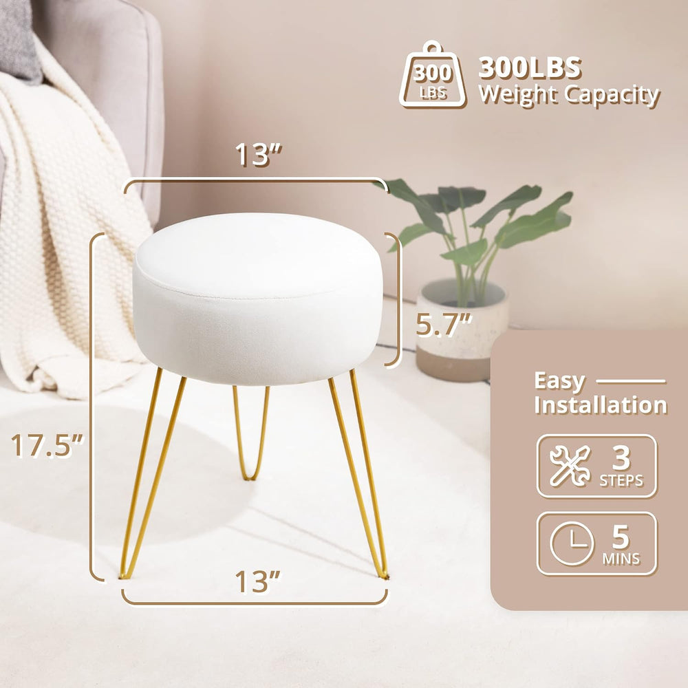 LUE BONA Vanity Stool, White Vanity Stools for Makeup Room, Round Ottoman Foo...