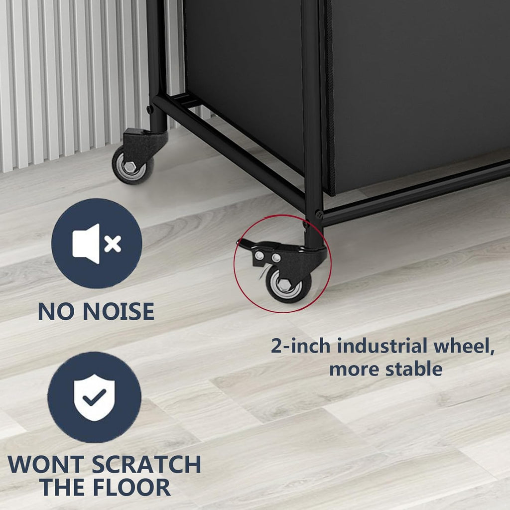 Laundry Sorter 4 Section Hamper Sorter with Heavy Duty Lockable Rolling Wheels Removable Bags Basket Separator for Dirty Clothes Storage,Black