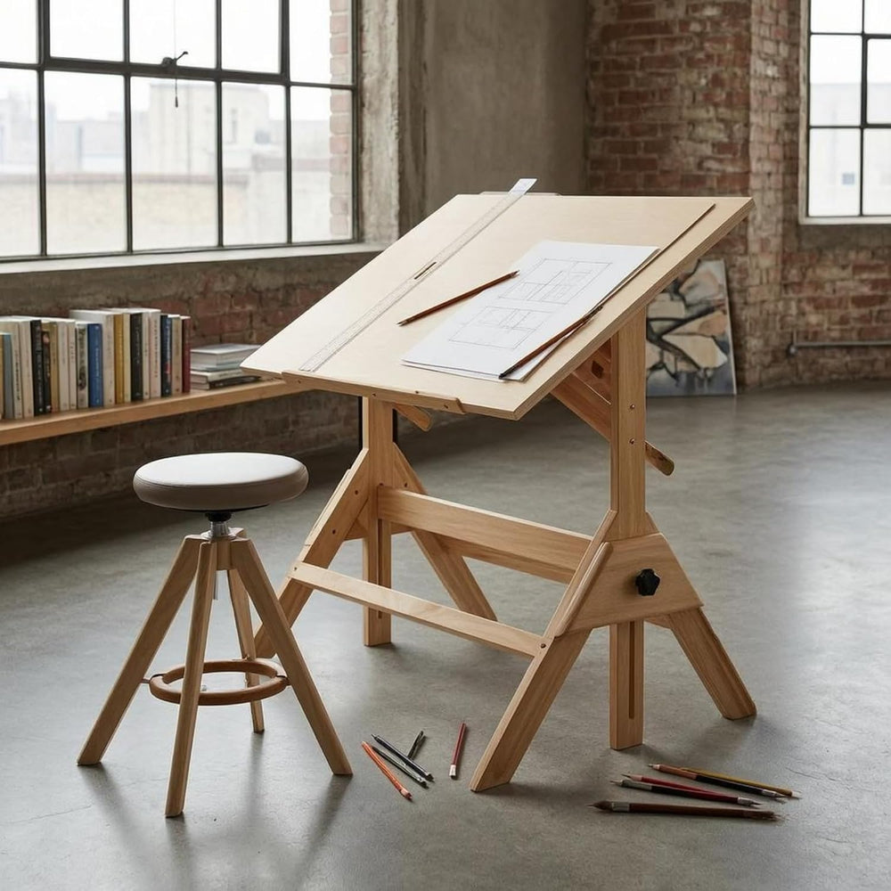 Gralara Adjustable Drafting Table Drawing Table Sketching Wood Finish Tilting...