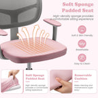 Giantex Kids Desk Chair, Ergonomic Adjustable Teen Task Chair w/Y-Shaped Lumbar Support, Armrest & Universal Wheels, Mesh Kid Office Chair for Sturdy, Kids Computer Chair for Boys & Girls 4-12, Pink