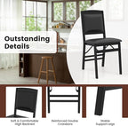 Giantex Folding Dining Chairs Set of 2, Black Wood Kitchen Chair w/Padded Seat, Solid Wood Frame, Max Load 400 Lbs, No Assembly, Easy to Store Foldable Wooden Dining Chairs for Apartment, Small Space