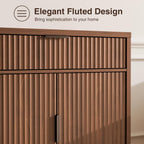 Vabches 32" Fluted Sideboard Buffet Cabinet with Storage, Walnut | Modern Coffee Bar Console Table with Drawer, Fluted Doors & Adjustable Shelf, for Entryway, Living Room, Kitchen, Dining Room