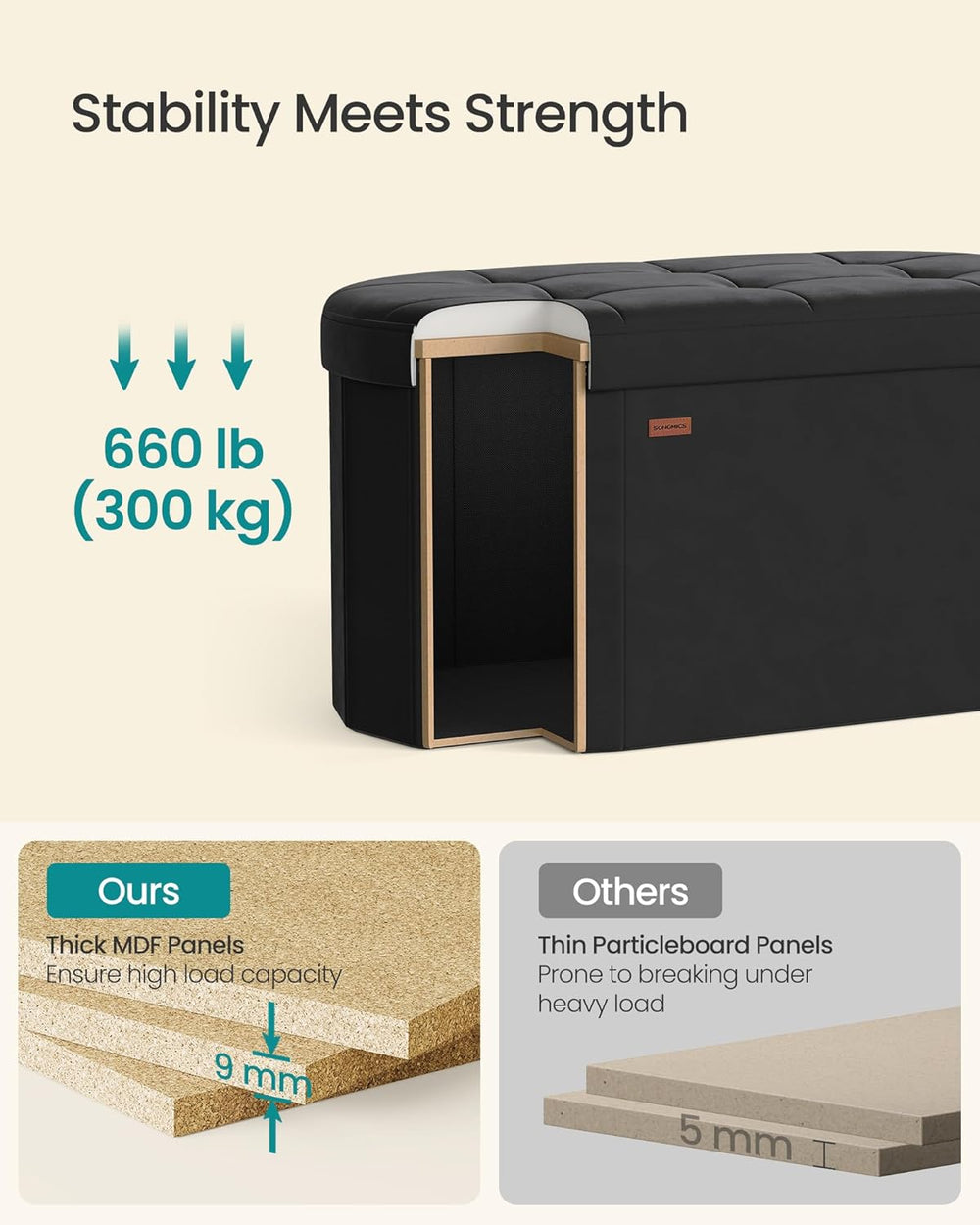 SONGMICS Mazie Collection - Folding Ottoman with Storage, Oval Storage Ottoma...