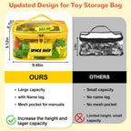 6 Pack Clear Toy Storage Bag with Name Tag& Manual Pocket, Waterproof Transparent PVC Toy Organizer Case for Lego Bricks, Board Games, Building Blocks, Puzzles (Large Capacity, Full Colourful)