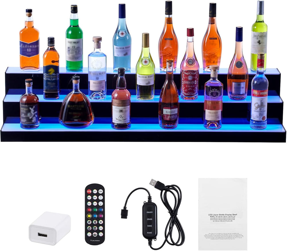 Happybuy LED Lighted Liquor Bottle Display,3 Tiers 48 Inch Commercial Illumin...