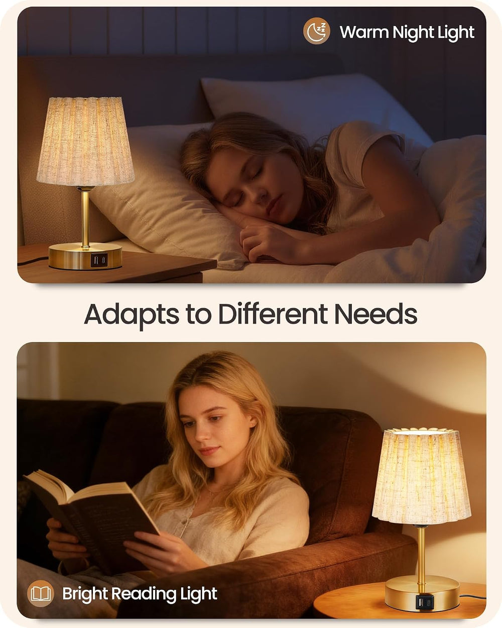 Small Bedside Table Lamp, Touch Dimmable Table Lamp with USB Ports, Nightstan...