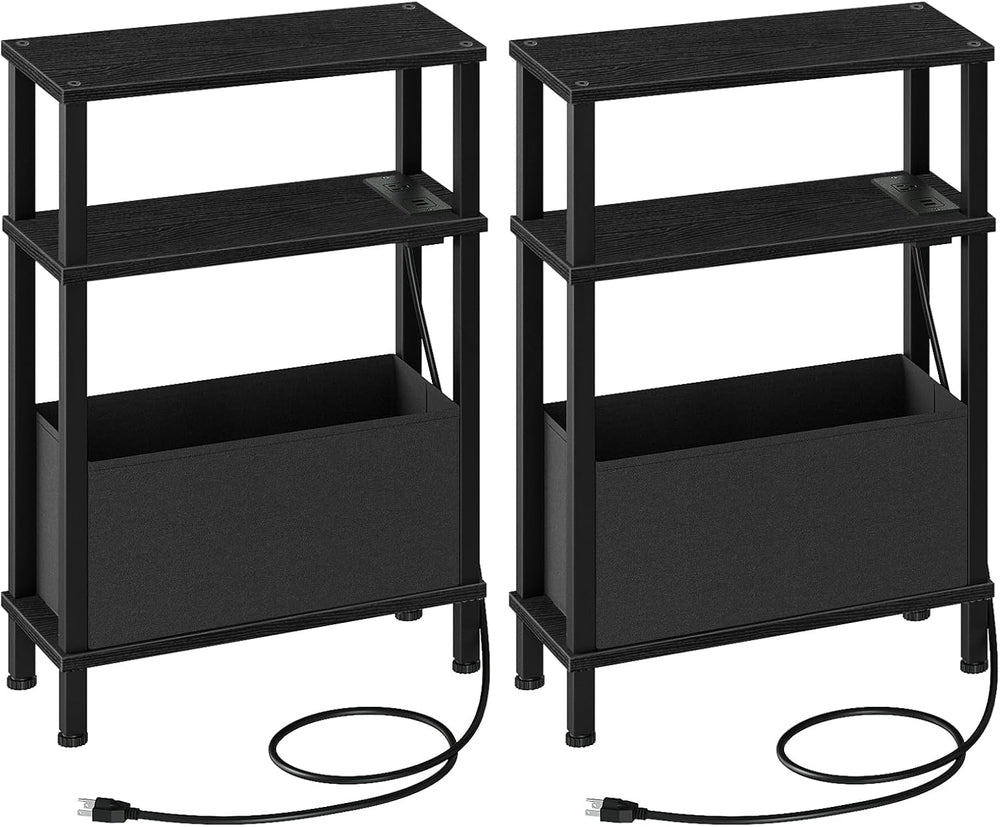 CHOEZON Set of 2 End Tables with Charging Station, Narrow Side Table for Smal...