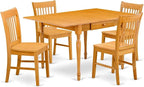 East West Furniture MZNO5-OAK-W 5 Piece Dining Room Table Set Includes a Rectangle Dining Table with Dropleaf and 4 Wood Seat Chairs, 36x54 Inch, Oak