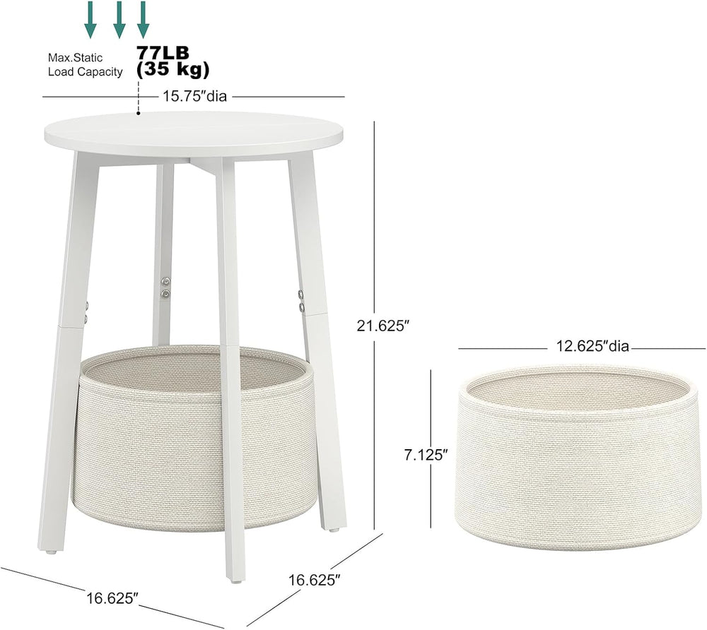 sthmec Small Round Side End Table with Cloth Storage Basket, Round Bedside So...
