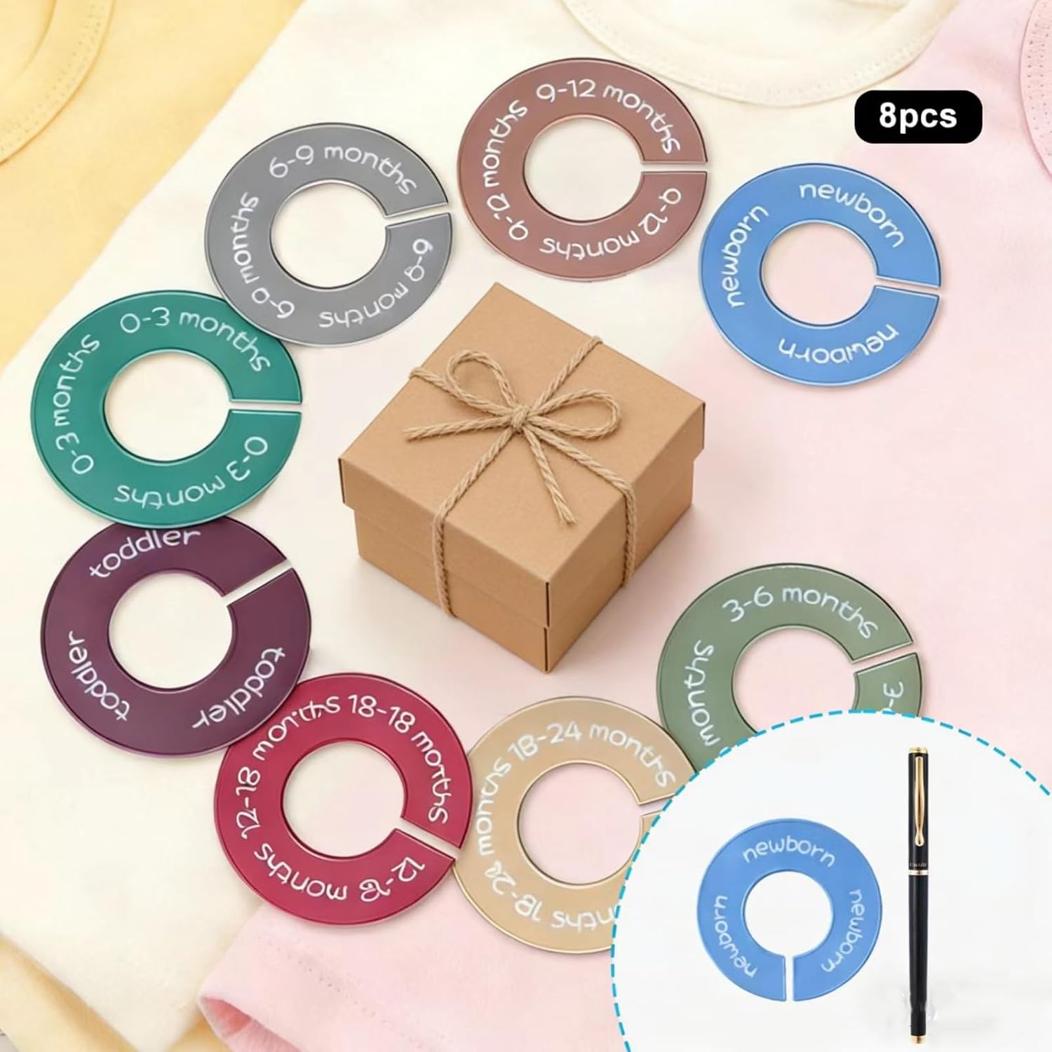 8pcs Baby Closet Dividers, Durable Baby Clothes Organizer for 0-24 Months | Round Baby Size Closet Dividers Easy-Sort Nursery Closet Dividers with Clear Labels - Fits Most Rods
