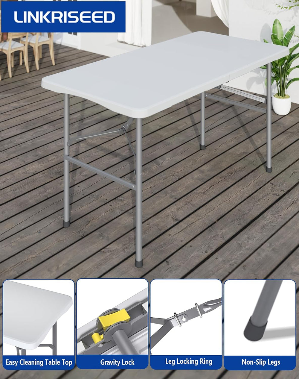 4FT Folding Tables – Heavy Duty Portable Foldable Picnic Table with Built-in ...
