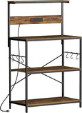 VUSIGN Kitchen Bakers Rack with Power Outlet, 31.5 Inch Coffee Bar Station with 6 S Hooks, 4 Tiers Microwave Stand with Storage, Kitchen Stand for Pots/Pans/Spices, Rustic Brown