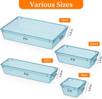32 PCS Clear Plastic Drawer Organizer Set, 4-Size vanity organizer Trays and Storage Bins for Makeup, Jewelry and Gadgets in Bedroom, Bathroom and Office, Clear Sea Blue