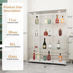 Beauty4U Glass Display Cabinet with LED Lights, Extra Large 3 Columns 2 Doors Curio Cabinets with 12 Shelves for Living Room, Bedroom, Office, White Floor Standing DIY Glass Bookshelf