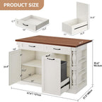 Kitchen Island with Drop Leaf, 47.6" Kitchen Island with Storage | with Power Outlet & Trash Bin Rolling Kitchen Cart with Spice Rack Island Table for Kitchen Breakfast Home Bar, Antique White