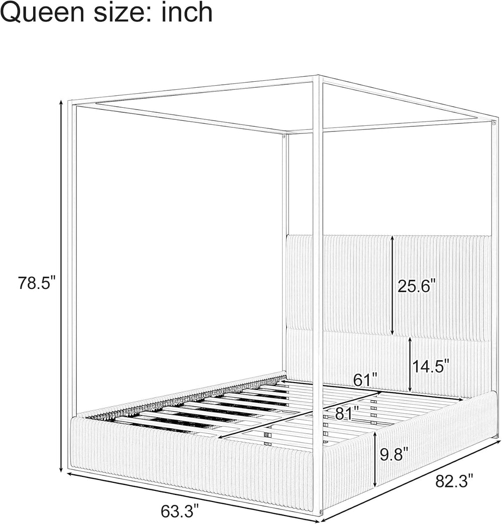 GDFStudio Modern Queen Size Luxury Metal Canopy Bed with 49.5" Velvet Up...