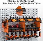 CCCEI Modular Power Tool Organizer Wall Mount with Charging Station. Garage Drill Storage Shelf with Hooks, Heavy Duty Rack, Tool Battery Holder Built in 8 Outlet. Gift for Men. Orange, 1 Pack.
