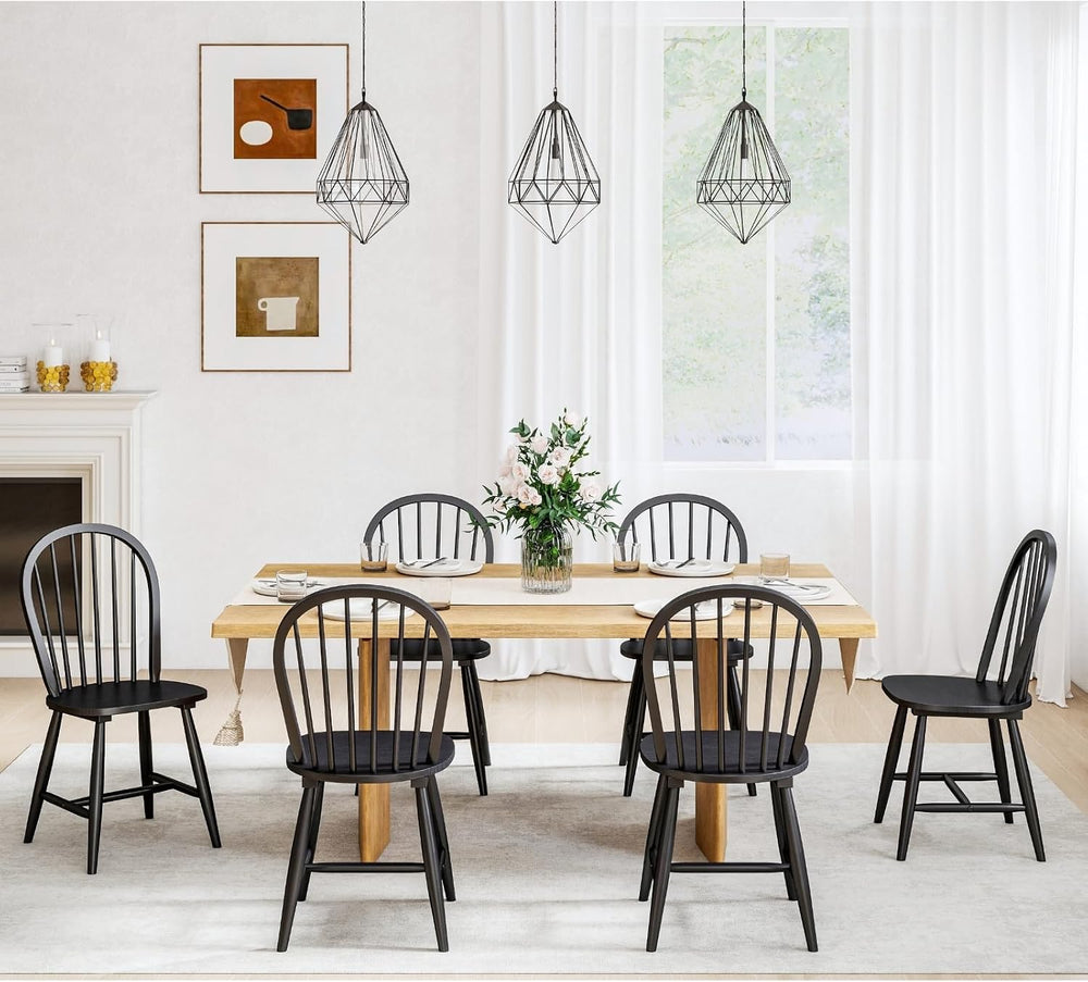 chairus Black Windsor Dining Chairs Set of 2, Farmhouse Wooden Dining Room Ch...