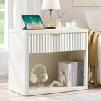 LEYAOYAO 31" Wide Fluted Nightstand Set of 2 with Charging Station, Oversized Extra Large 1 Drawer Night Stand with Golden Handle, White Wood Bedside Table Tall End Tables,for Bedroom, Living Room