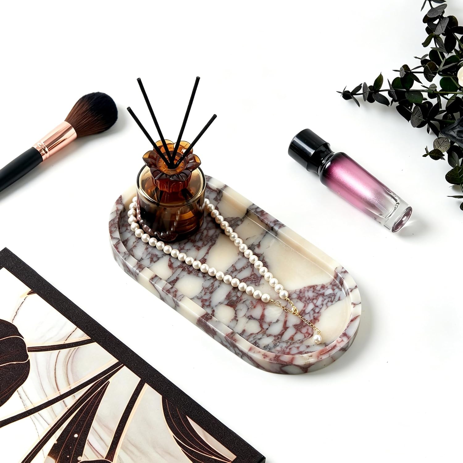 Luxury Natural Oval Marble Tray, Vanity Catchall Organizer Jewelry Decor | Small 9.8x4.9-Inch Calacatta Viola Oval Marble Vanity Tray, Catchall for Jewelry Perfume Keys, Trinket Tray Bathroom Dresser