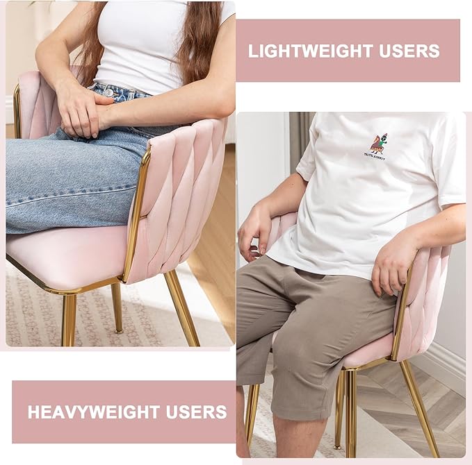 Kiztir Pink Velvet Dining Chairs Set of 4 Upholstered Modern Dining Room Chairs with Woven Back and Gold Metal Legs for Living Room, Bedroom, Kitchen