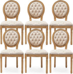 Upholstered Dining Chairs Set of 6 French Country Oval Fabric Back Kitchen Side Chair with Wood Legs for Dining Room, Kitchen, Restaurant(Beige-Velvet)