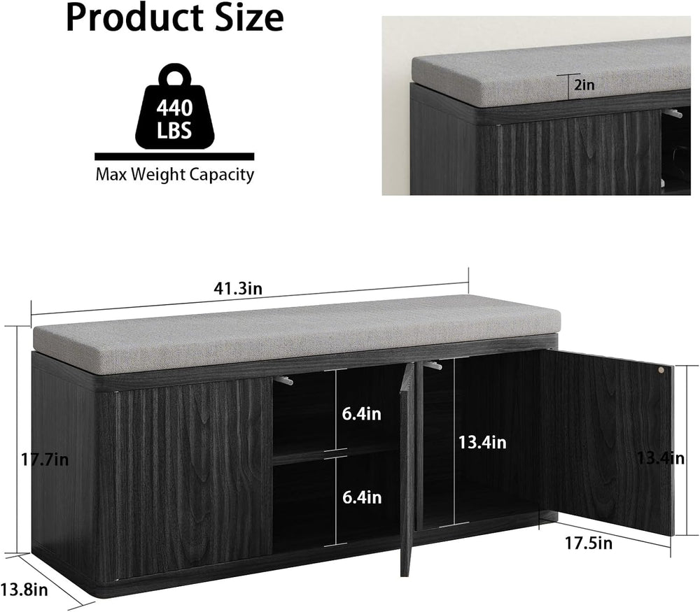 41.3" Fluted Shoe Storage Bench, Entryway Bench with 2" Cushioned S...