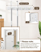 AceMining Broom Holder Wall Mounted, White 4 Holders and 4 Hooks Mop Holder, Wooden Mop and Broom Holder with Anti slip rubber, Natural pine wood Brush Holder, Mop Wall Holde with Nail installation