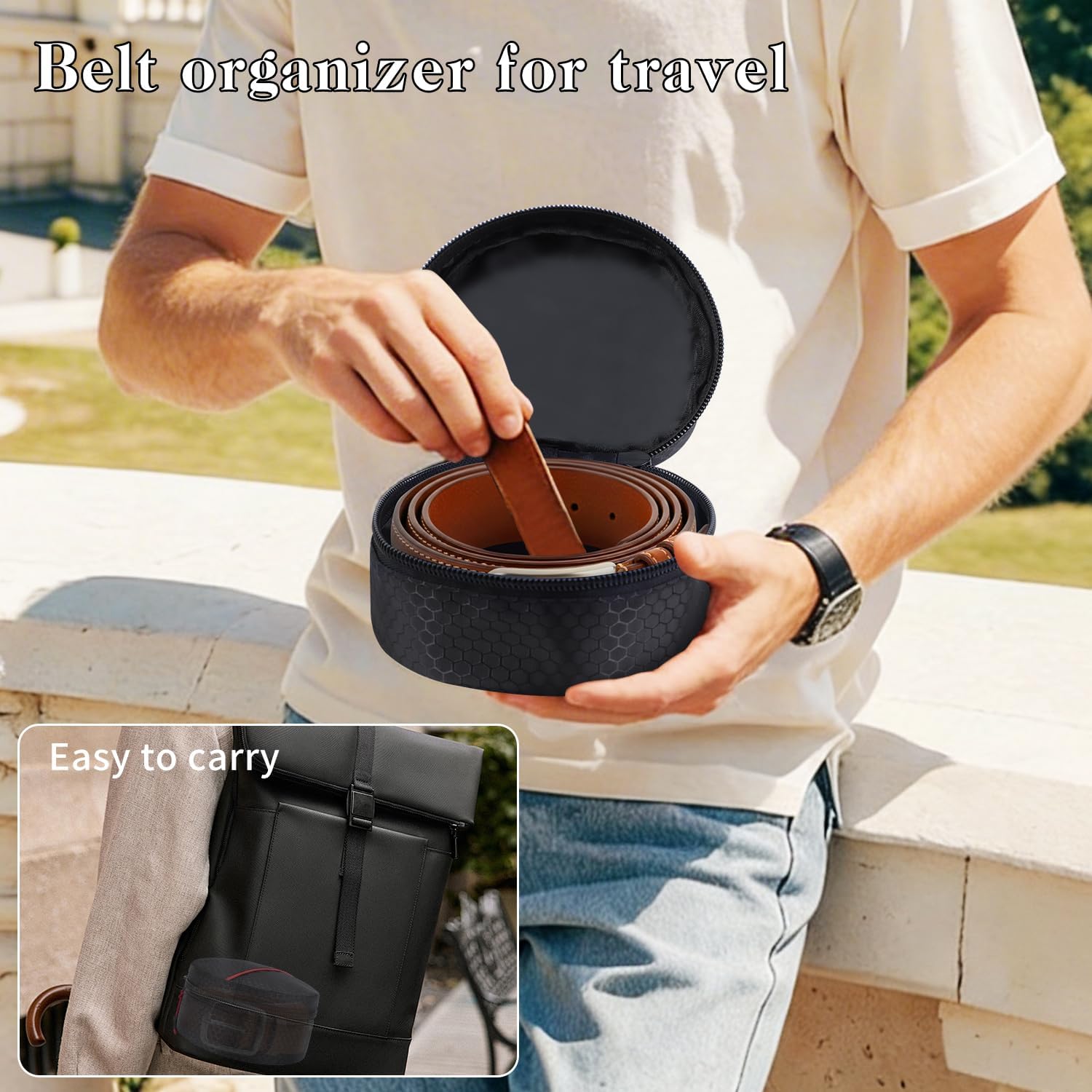 Belt Organizer Case,Travel Belt Storage Holder for Closet Drawer,Display Case for Belts,Ties,Portable Container Storage Holder,Height 2.6inch(Bag Only)