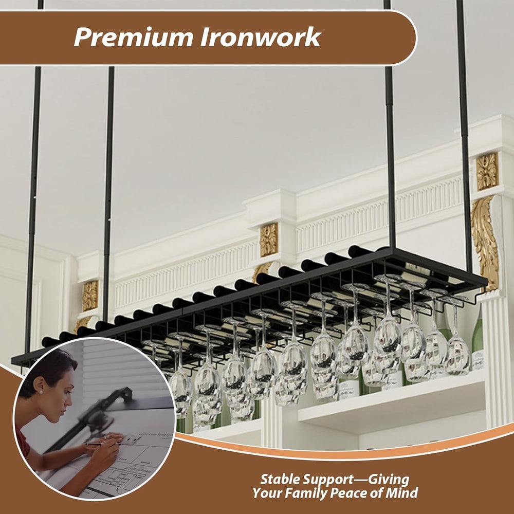 Hanging Wine Glass Holder, Ceiling Bar, Wall-Mounted Rack & Storage Shelf...