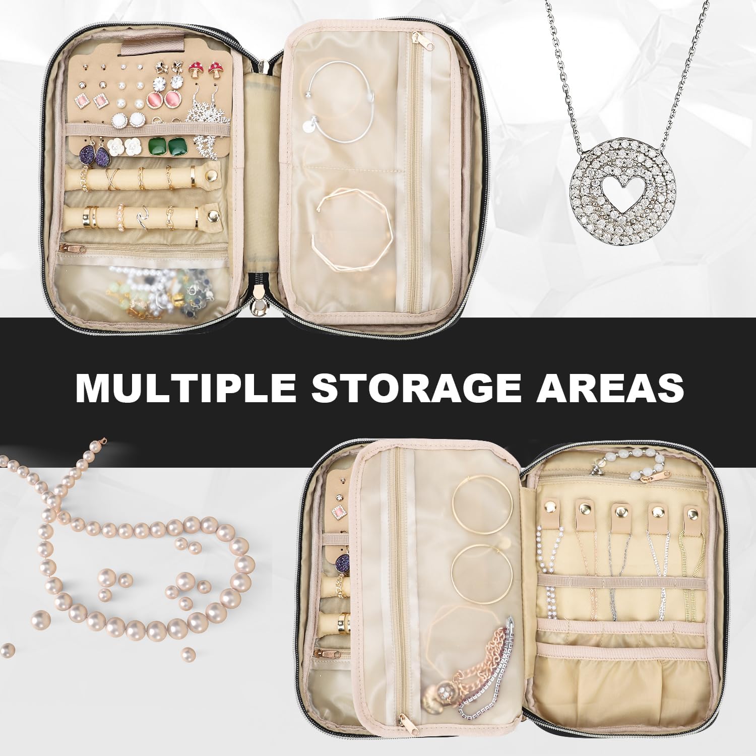 emissary Jewelry Organizer Case Travel Jewelry Storage Bag for Necklace, Earrings, Rings, Bracelet, Jewelry Storage, Earring Storage, Necklace Storage, Pouch Bag Luggage Accessories for Travel (Black)