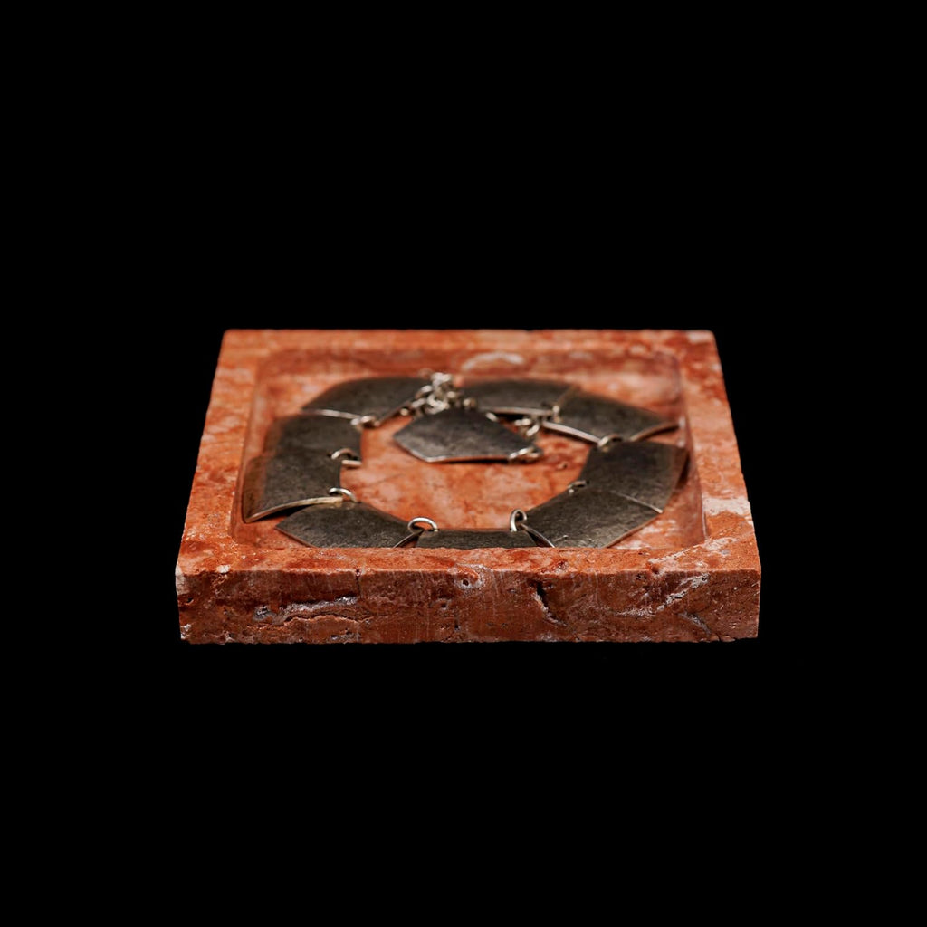 Natural Travertine Marble Square Jewelry Tray, 4.9" – Decorative Stone Accessory Dish for Rings, Earrings, Necklaces, Perfume and Keys, Gift for Women (Red)