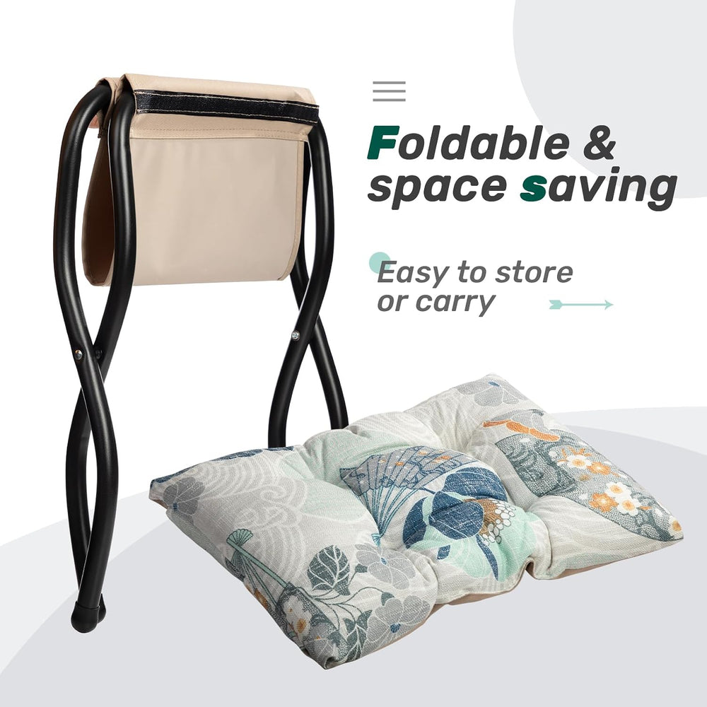 HollyHOME 15"(H) Folding Footrest Stool, Upholstered Small Foldable Otto...