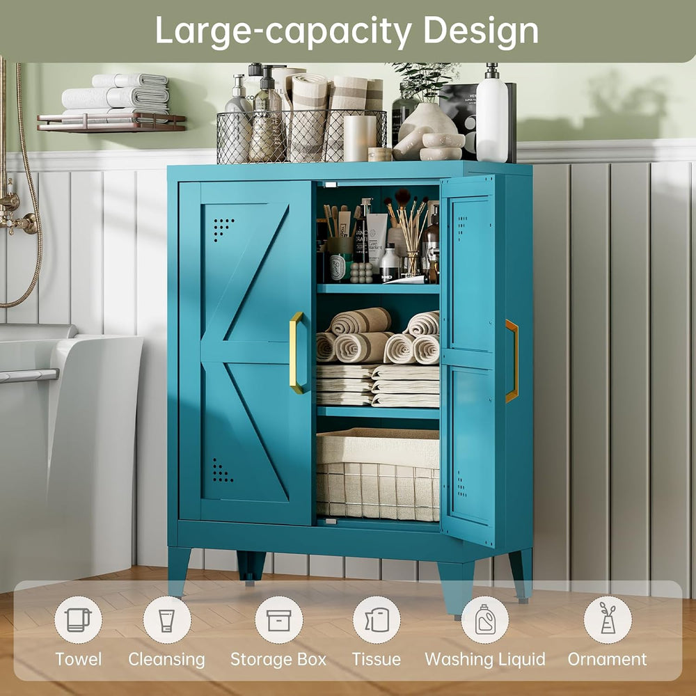 32" Metal Kitchen Pantry Cabinet,Floor Bathroom Storage Cabinet with 2 A...