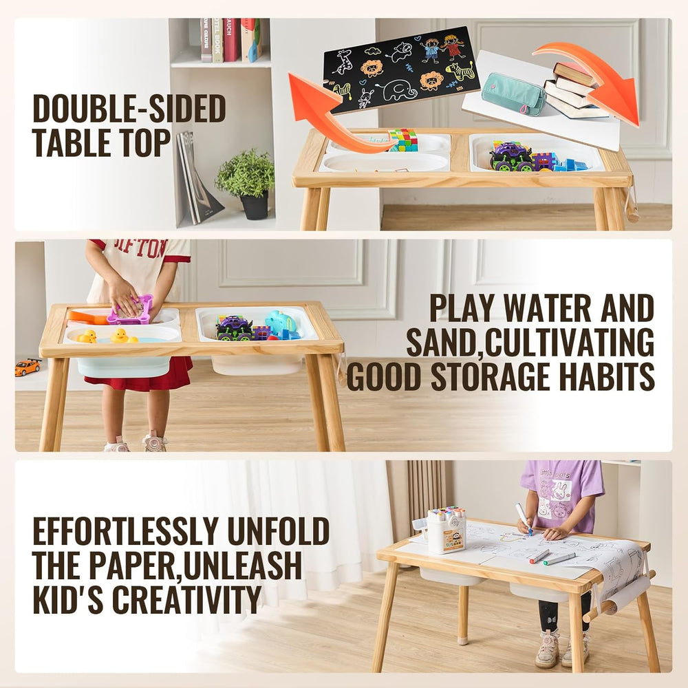 VEVOR Sensory Table for Toddlers, Activity with 3 Foldable Storage Bins, Pape...