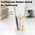 HarJue Toothbrush Holder Stand for Bathroom, Metal Toothbrush Organizer with Marble Base, Toothbrush Storage Collection for Family, Suitable for Home Hotel Countertop Vanity (Small, Gold)