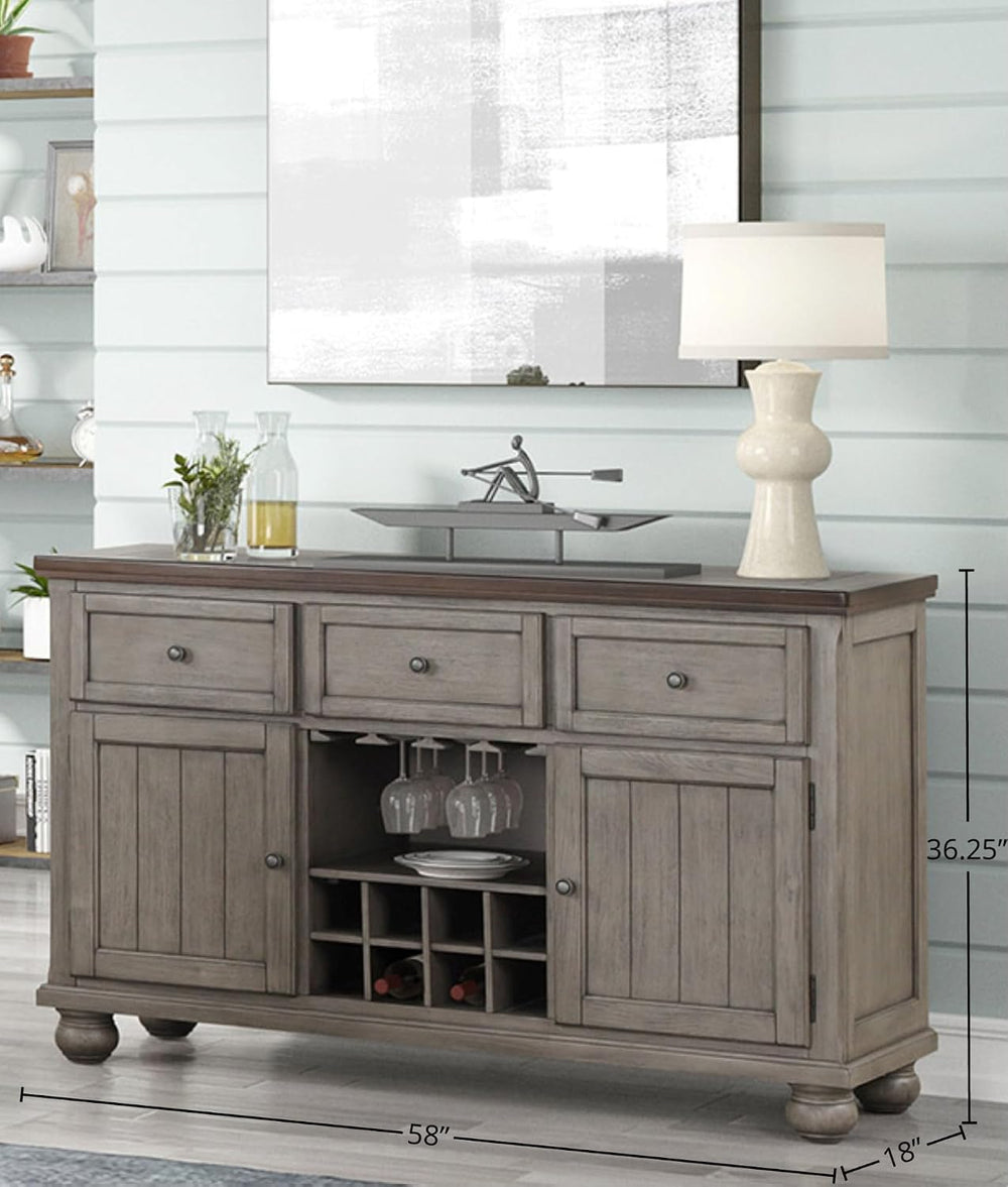 Rustic Two Tone Server with Powerpack - Gray Solid Wood and MDF | Includes po...