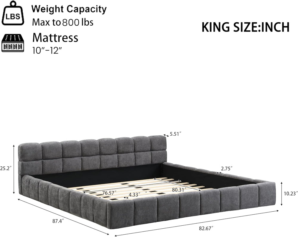 Merax King Size Elegant Chenille Upholstered Platform Bed with Thick Headboar...