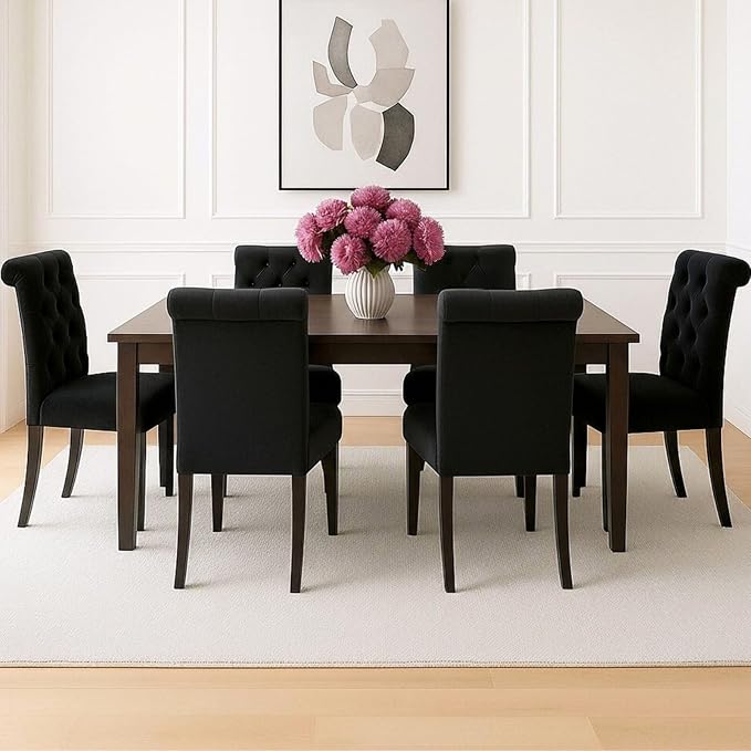 Velvet Dining Chairs Set of 2 Upholstered Dining Room Chairs Modern Tufted Accent Chairs Wooden Parsons Side Chairs for Home Kitchen Resturant, Black