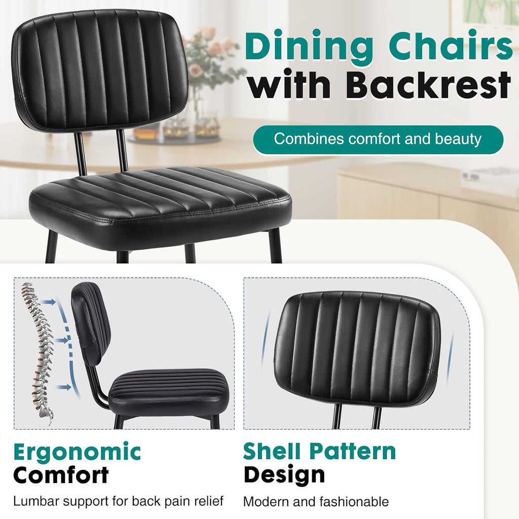 OLIXIS Dining Chairs Set of 2, Mid Century Modern Kitchen Chairs, Black | Faux Leather Cushion Seat, Metal Legs Backrest, Living Room Home Office Bedroom